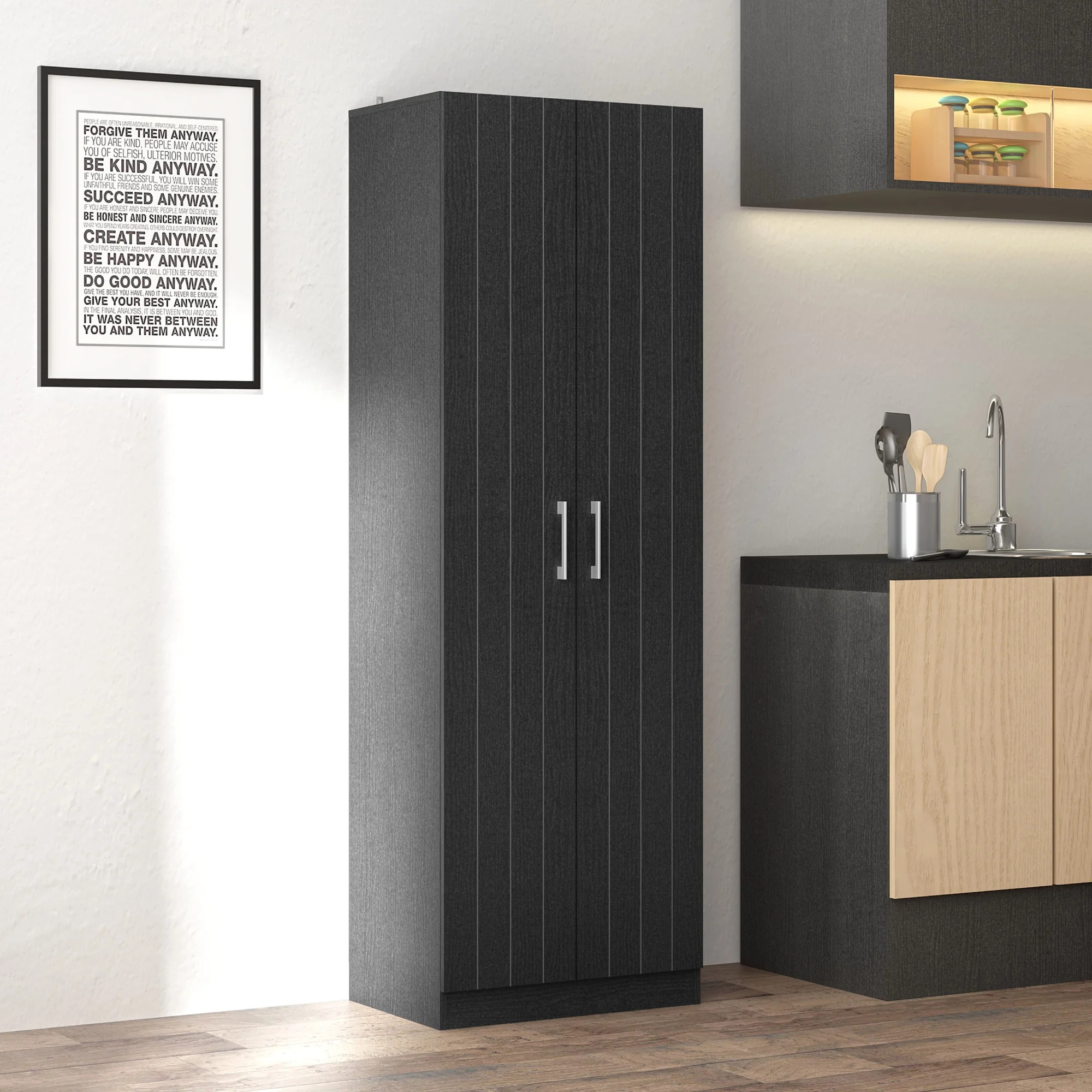 Woven Paths Lancaster Wood Kitchen Pantry with 2 Doors and 4 Shelves, Black Oak | Walmart (US)