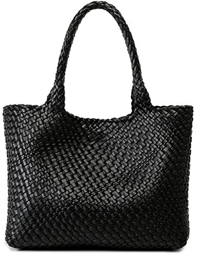 Queenoris Woven Bag for Women, Fashion Top Handle Shoulder Bag Vegan Leather Shopper Bag Large Tr... | Amazon (US)