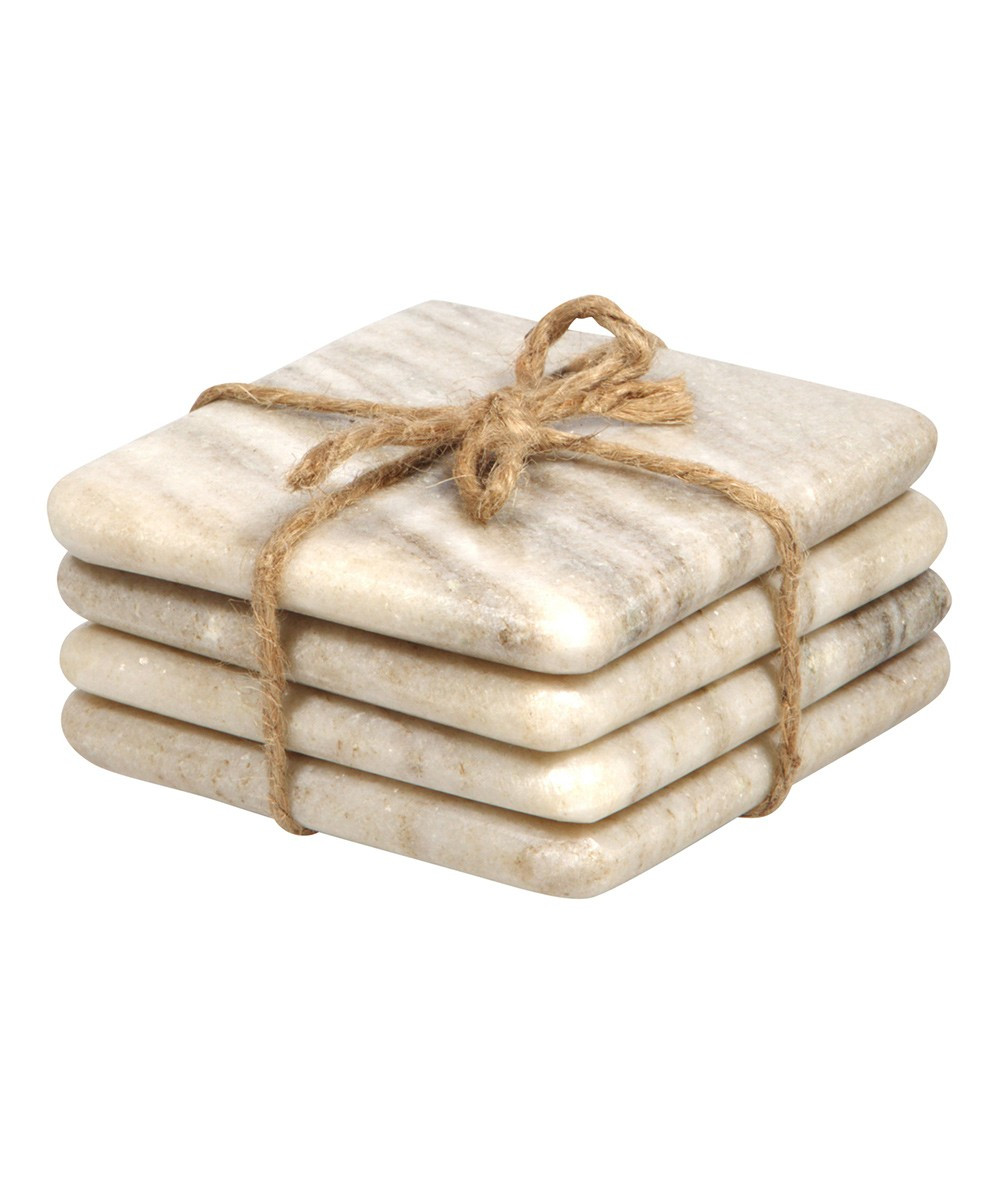 Home Essentials and Beyond Coasters - Beige Rolled-Edge Marble Coaster - Set of Four | Zulily