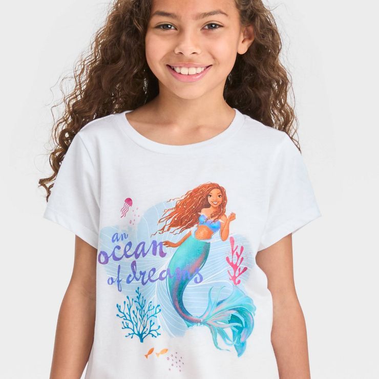Girls' Disney The Little Mermaid Ocean of Dreams Short Sleeve Graphic T-Shirt - White | Target