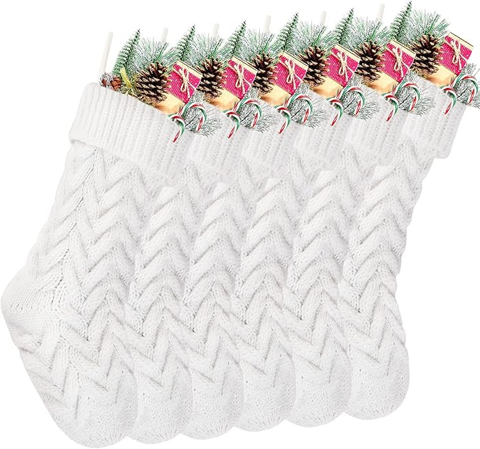 Christmas Stockings, 18 Inch White Cable Knitted Stockings for Xmas Holiday Decoration, 6 Pack | Amazon (US)
