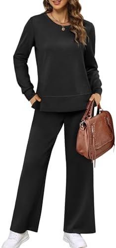 XIEERDUO Women's 2 Piece Lounge Sets Side Slit Outfits Wide Leg Tracksuit Comfy Loungewear Fashio... | Amazon (US)