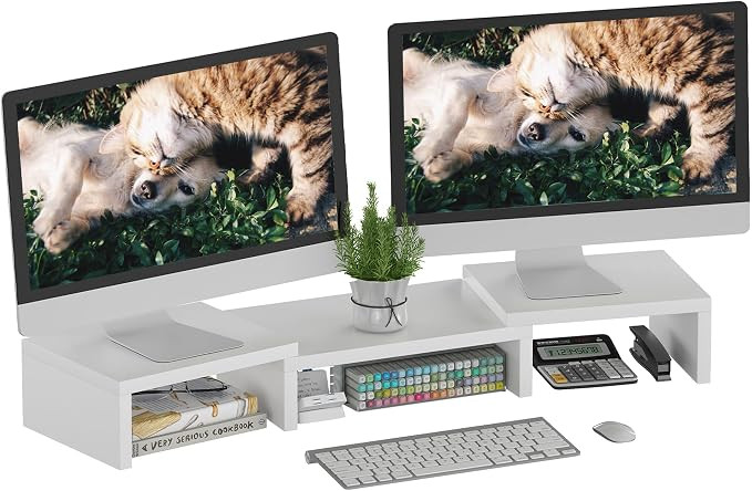 SUPERJARE Adjustable Dual Monitor Riser - Desktop Stand With Storage for Laptops, TVs, PCs and Pr... | Amazon (US)