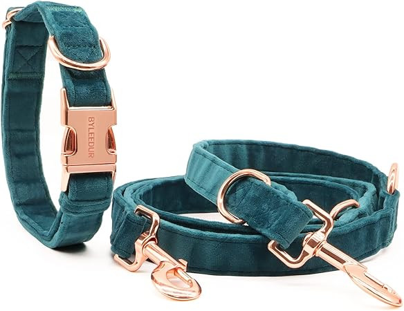 Soft Velvet Dog Collar and Leash (6.6') Set, Rose Gold Metal Buckle, Adjustable 4 Lengths Leash f... | Amazon (US)