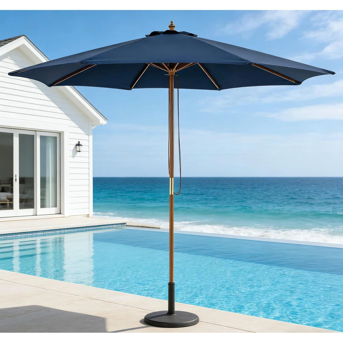 9 Ft. Outdoor Market Patio Umbrella With 8 Bamboo Ribs For Table Use, Navy Blue | Wayfair North America