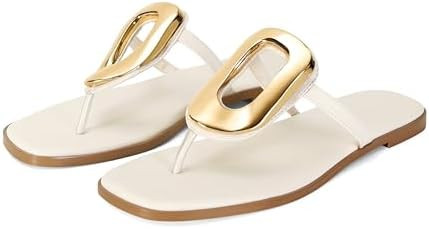 Flip-Flops for Women Thong Sandals Flat Slip on Slides Beach Comfort Open Square Toe Ladies Slipp... | Amazon (US)