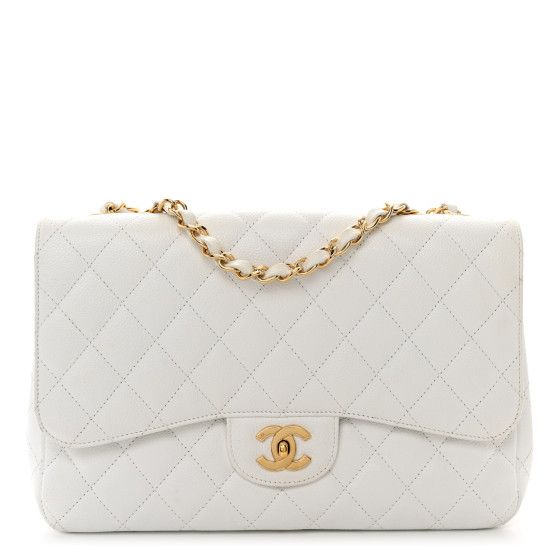 Caviar Quilted Jumbo Single Flap White | FASHIONPHILE (US)