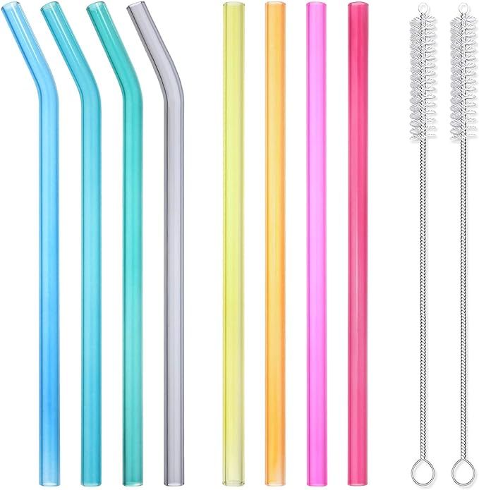 Hiware 8-Pack Reusable Glass Straws - 8 Different Colors Drinking Straws for Milkshakes, Juices, ... | Amazon (US)