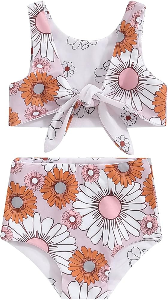 WASAIGOOD Newborn Baby Girl Two Piece Swimsuit Floral Knotted Swim Top and Bottom Tankini Bikini ... | Amazon (US)