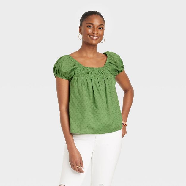 Women&#39;s Puff Cap Sleeve Top - Universal Thread&#8482; Green L | Target