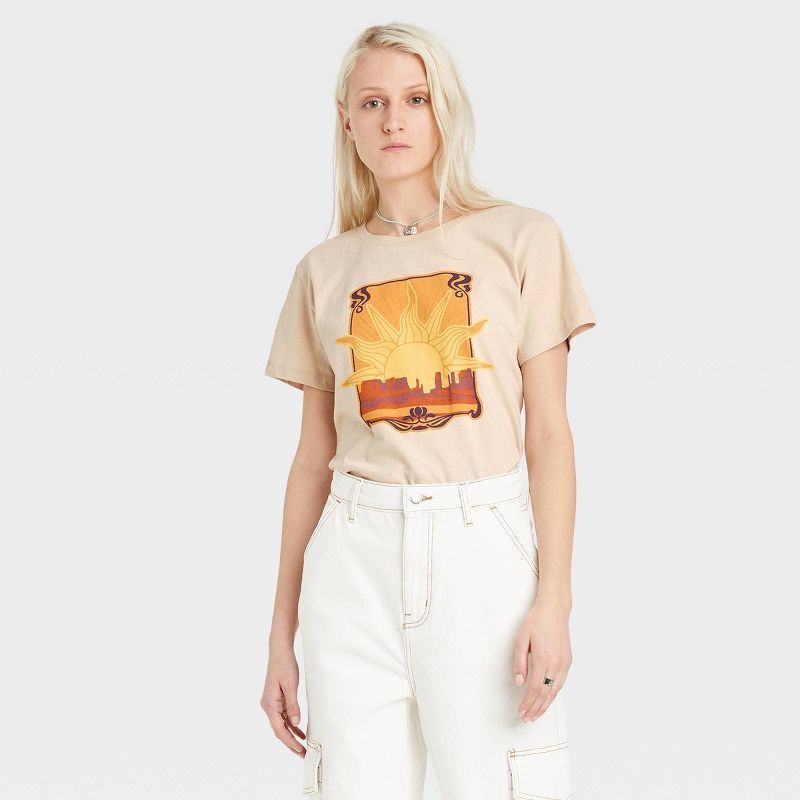 Women's Golden Sunrise Boyfriend Short Sleeve Graphic T-Shirt - Tan | Target