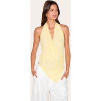 Butter Yellow Double Layer Crinkle Mesh Halter Neck Drapey Long Top | PrettyLittleThing US