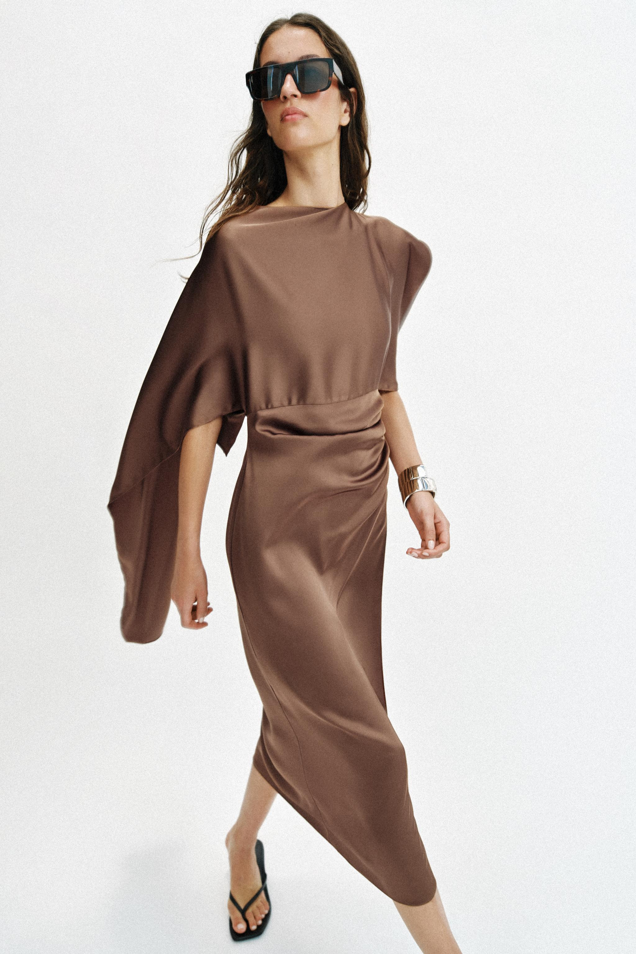 SATIN EFFECT CAPE MIDI DRESS | Zara US