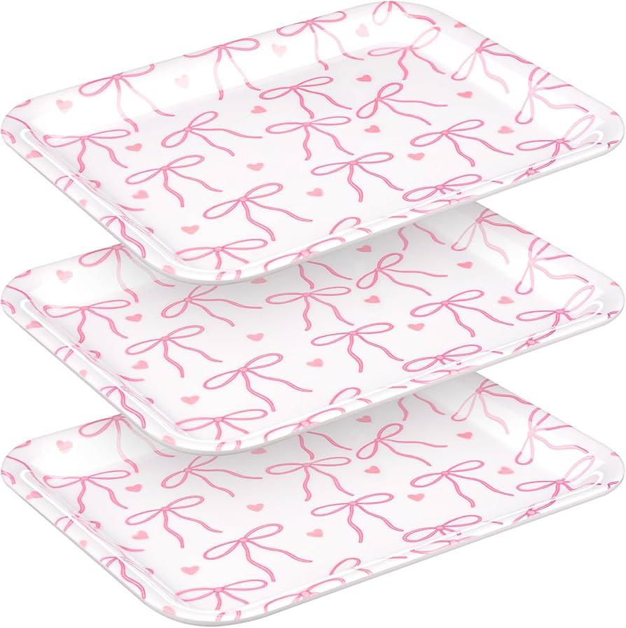 Tioncy 3 Pcs Pink Bow Serving Tray Bowknot Reusable Plate Dish 13" x 10" Decorative Tray Platter ... | Amazon (US)