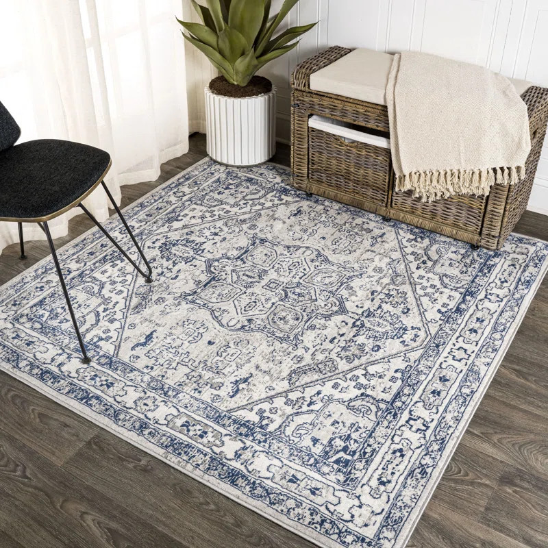 Lawton Performance Light Grey/Navy Rug | Wayfair North America