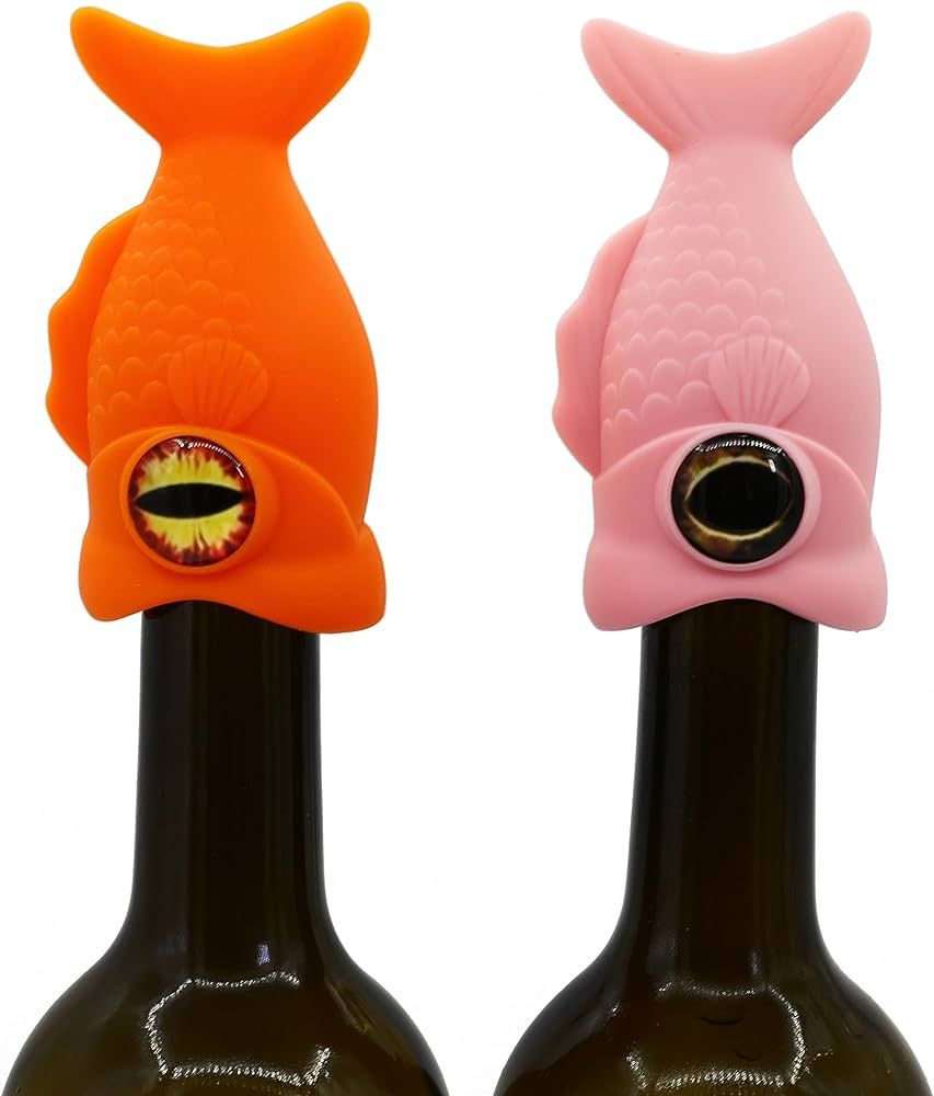HuJiao-Zi Funny "Big Eye Fish" Silicone Wine Stoppers - Set of 2，They provide excellent sealing... | Amazon (US)