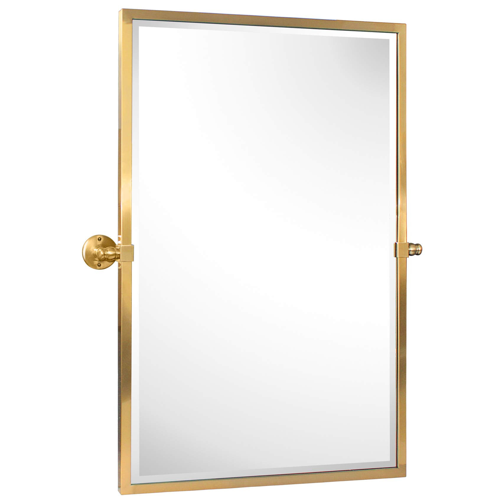 TEHOME Brushed Gold Metal Framed Pivot Rectangle Bathroom Mirror Tilting Beveled Vanity Mirrors f... | Amazon (US)