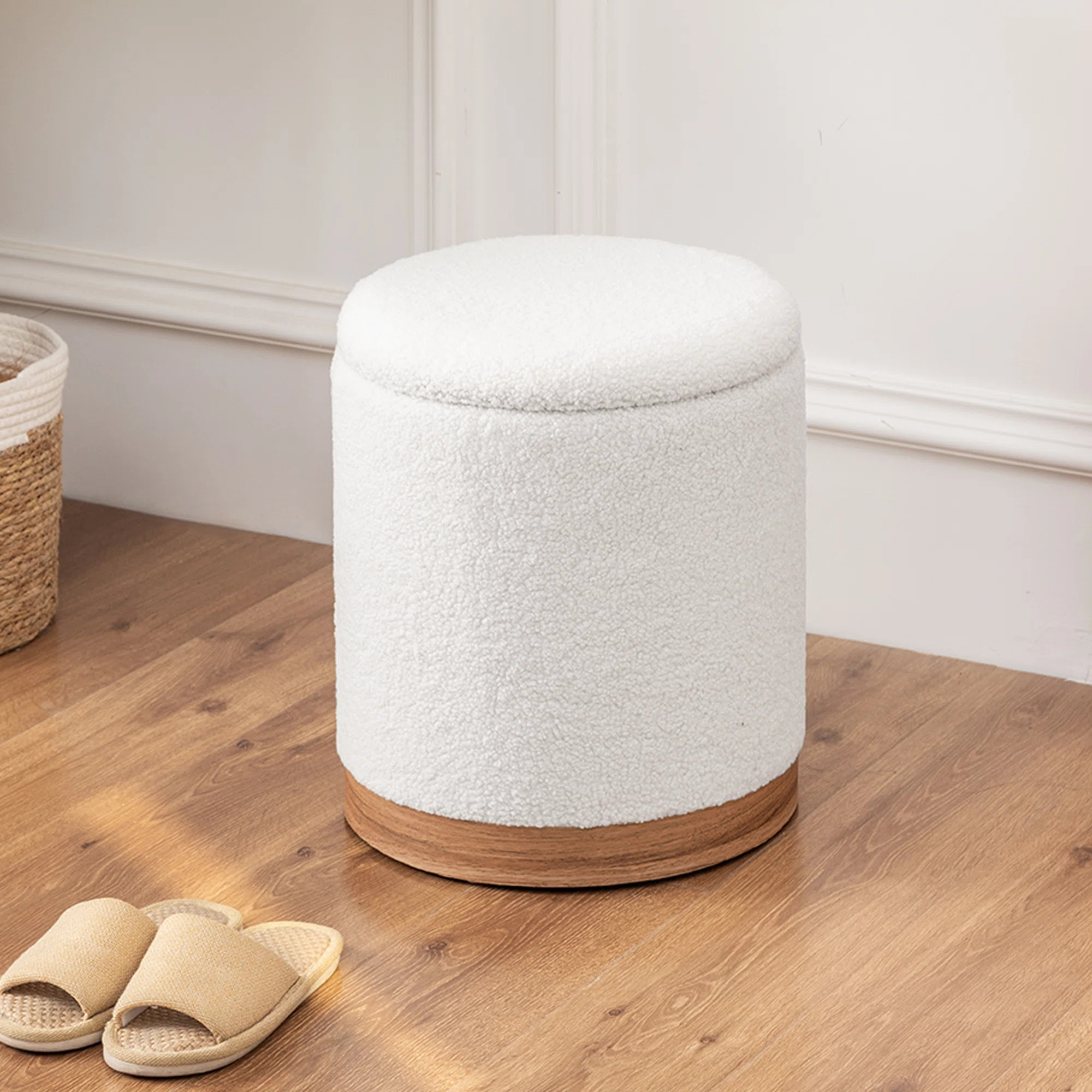 Teddy Fleece Round Ottoman With Stroage | Wayfair North America