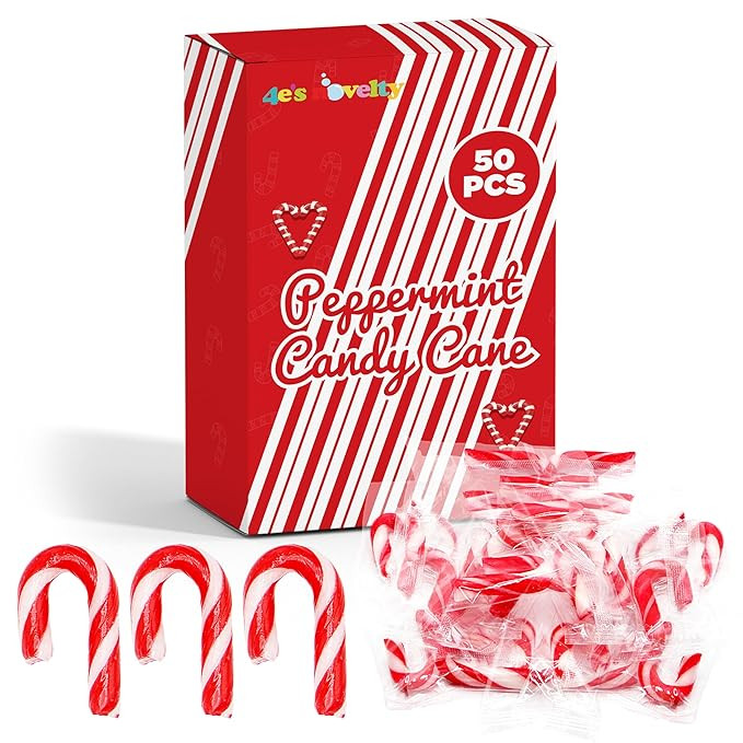 4E's Novelty 50 Pack Mini Candy Canes Bulk - Individually Wrapped, 2-Inch Mini Candy Canes, Class... | Amazon (US)