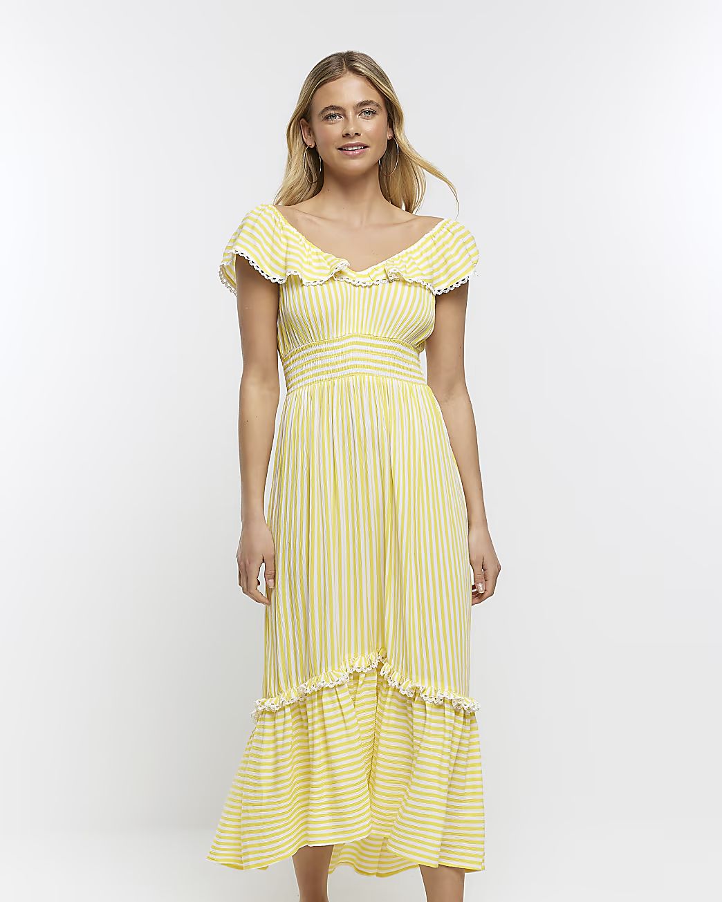 Žlté pruhované midi šaty | River Island (UK & IE)