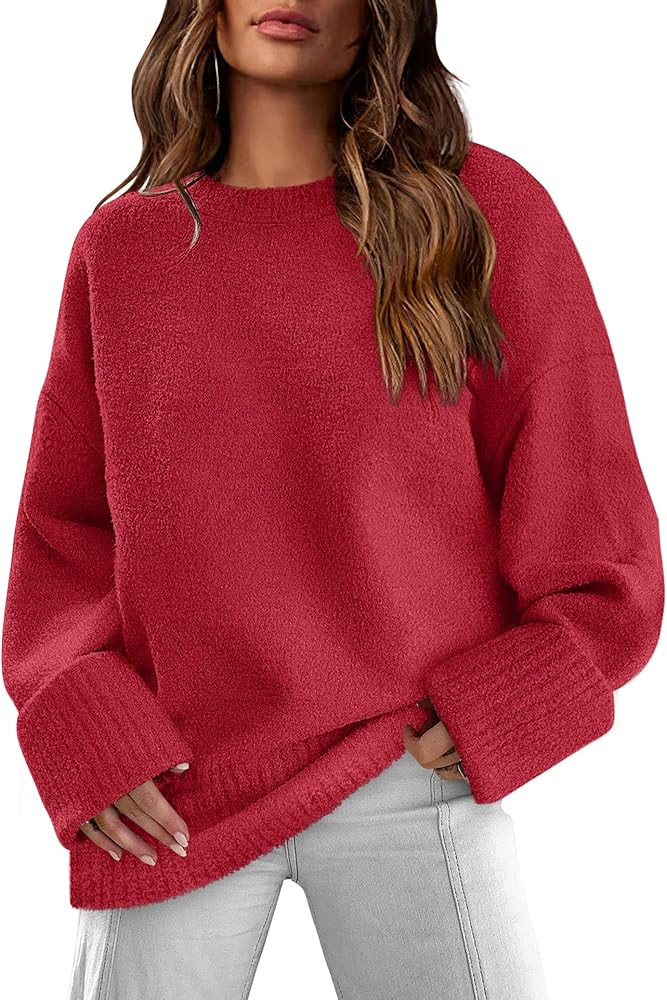 XIEERDUO Oversized Sweaters for Women Crewneck Long Sleeve Fuzzy Knit Warm Pullover Sweater | Amazon (US)