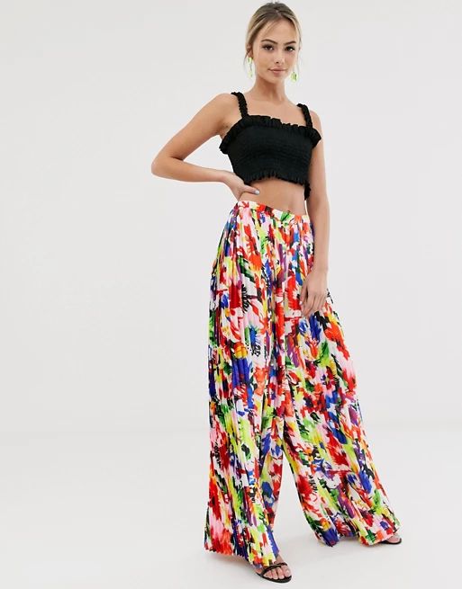 Liquorish pleated wide leg pants in abstract floral | ASOS US