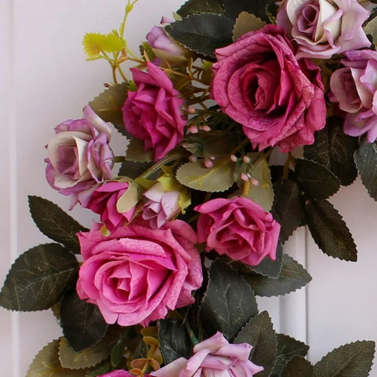 Spring Summer Pink Handmade Rose Wreath for Any Room Green Wreath Indoor Outdoor Decorations Wind... | Walmart (US)