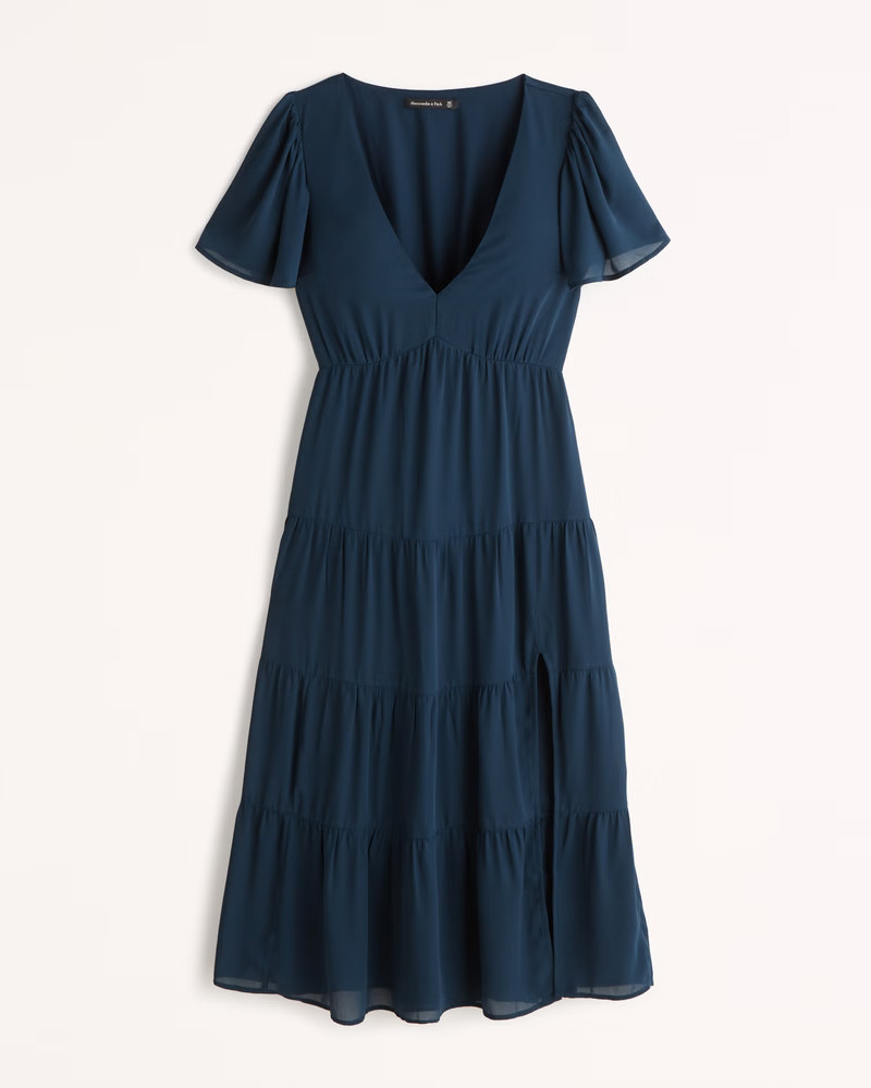 Short-Sleeve Tiered Midi Dress | Abercrombie & Fitch (US)