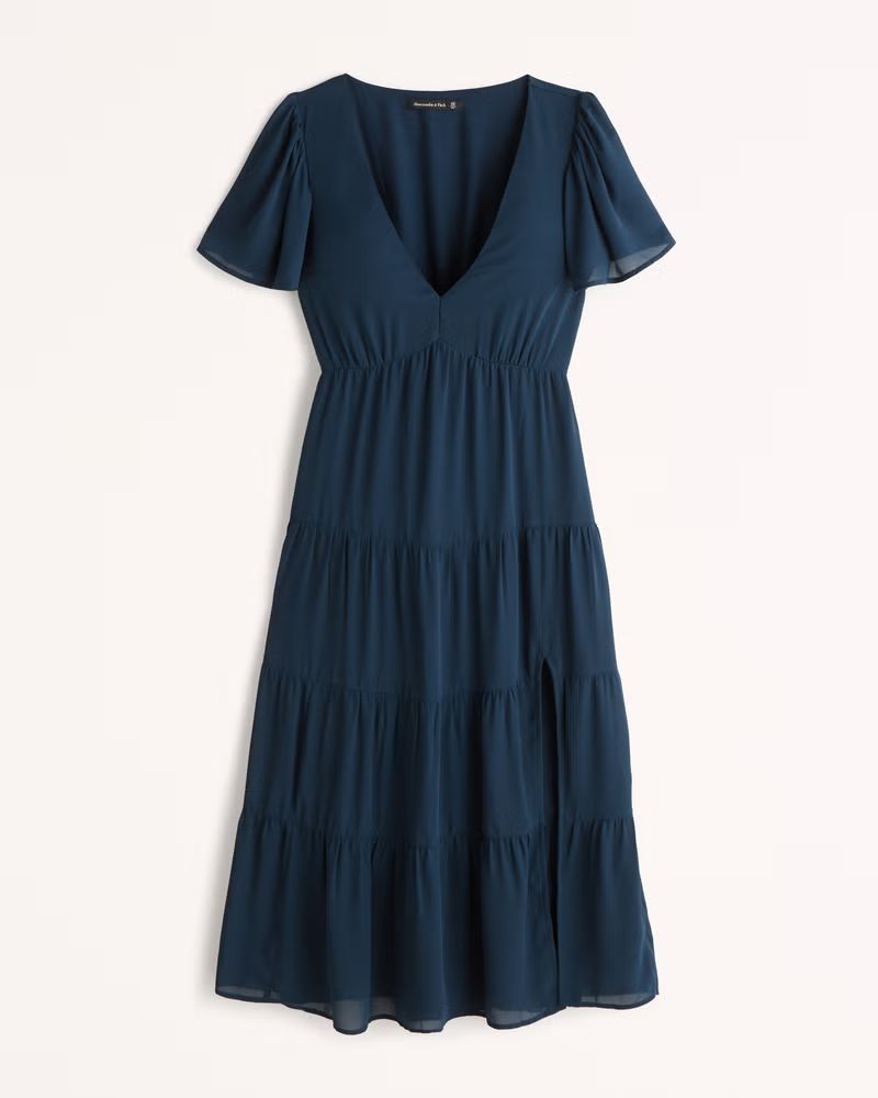 Short-Sleeve Tiered Midi Dress | Abercrombie & Fitch (US)