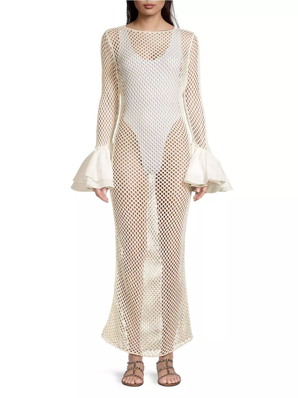 Pitusa Crochet Ruffle-Sleeve Maxi Dress | Saks Fifth Avenue