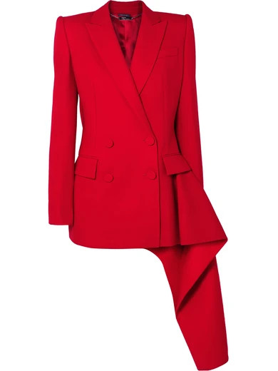 Alexander McQueen - Asymmetric Double-breasted Wool-blend Blazer - Red | NET-A-PORTER (US)