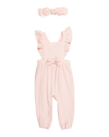 Infant Girl Gauze Coveralls And Headband | TJ Maxx