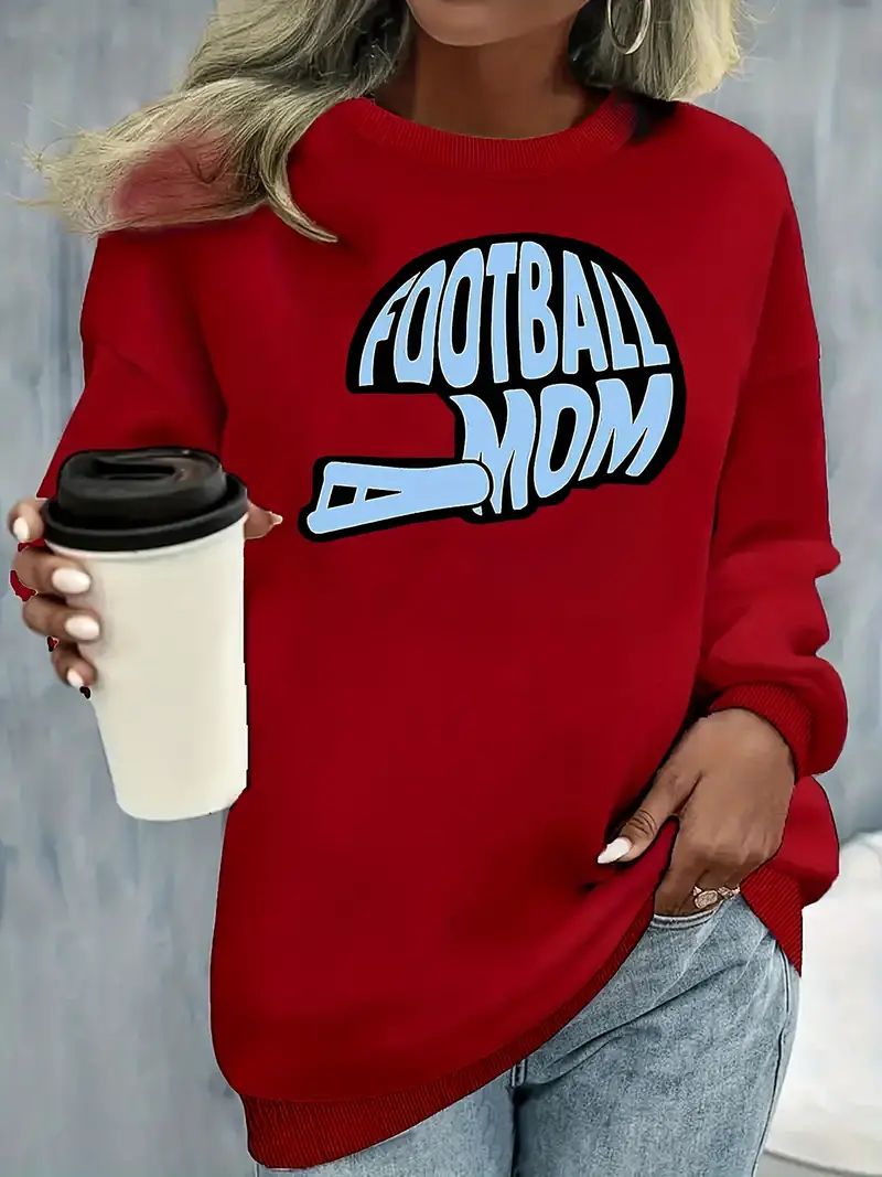 Football Mom Helmet Print Fleece Lined Crew Neck Sweatshirt - Temu | Temu Affiliate Program