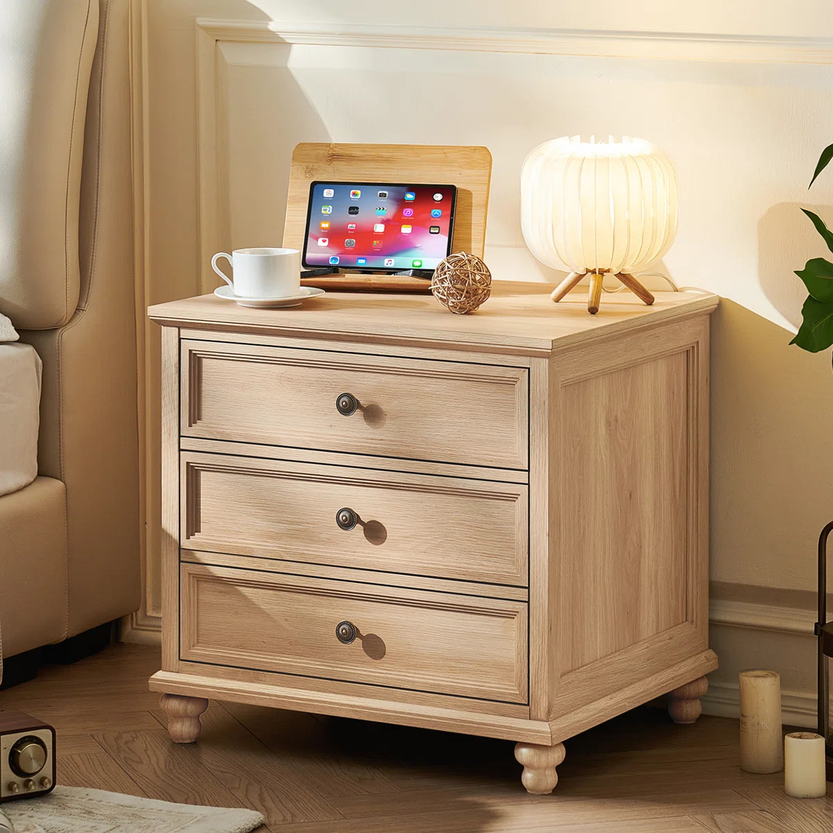 Farmhouse Nightstand 24" Wide End Table With 3 Drawers,Wood Dresser Cabinet For Bedroom, Bed Side... | Wayfair North America