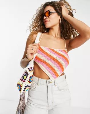 Peppermayo crochet halter neck scarf top in stripe print | ASOS (Global)