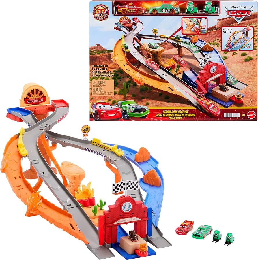 Mattel Disney and Pixar Cars Toy Playset, Lightning McQueen & Chicks Hicks & 2 Pitty Crew Vehicle... | Amazon (US)