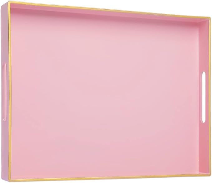 MAONAME Pink Serving Tray with Handles, Rectangular Decorative Tray, Modern Coffee Table Tray, Pl... | Amazon (US)
