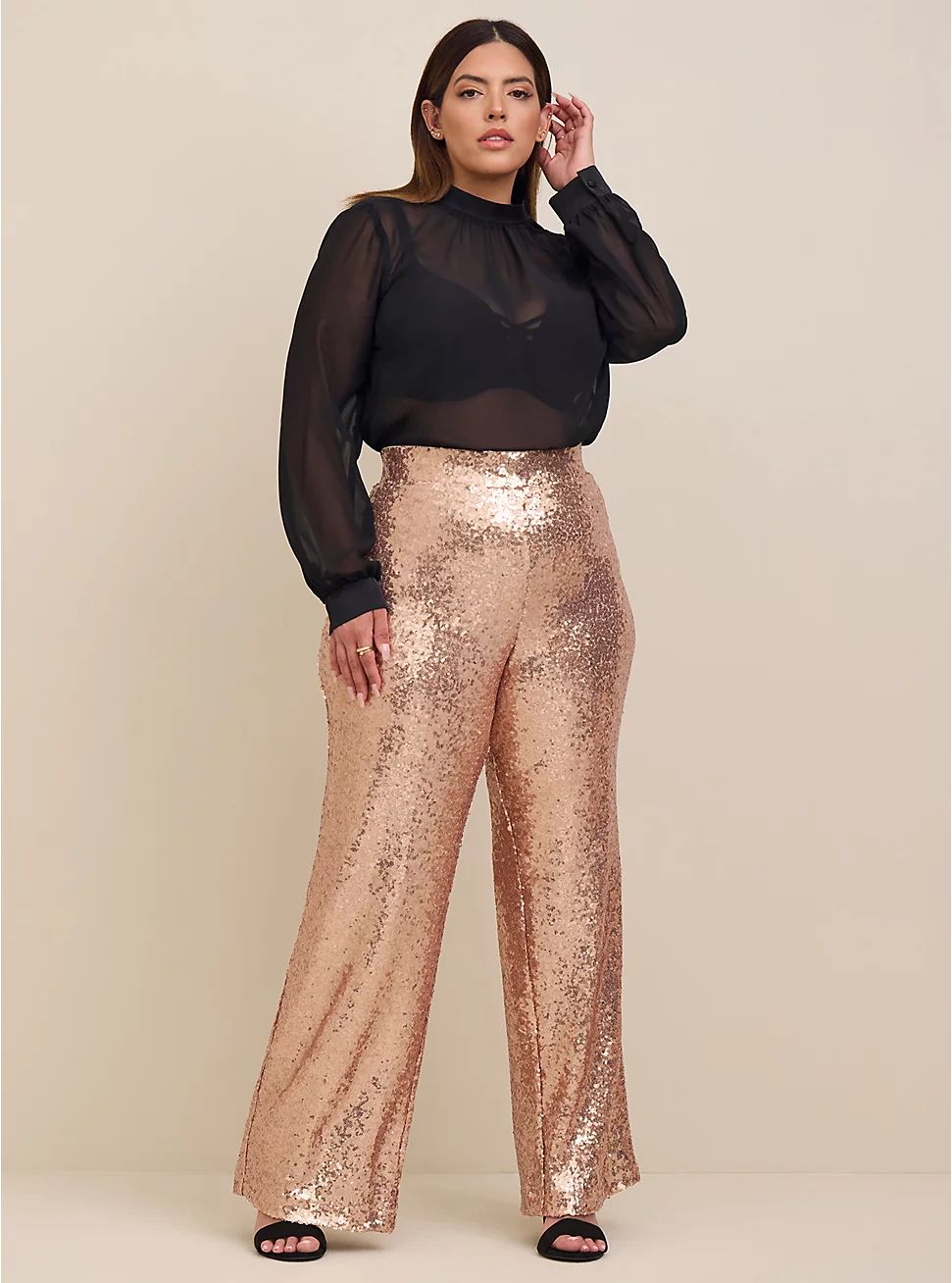 Pull-On Wide Leg Sequin High-Rise Pant | Torrid (US & Canada)