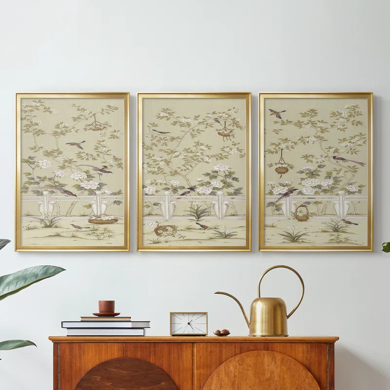 Adriana Classic Chinoiserie I  -Custom Framed  Wrapped Gallery Canvas - 3 Pieces (Set of 3) | Wayfair North America
