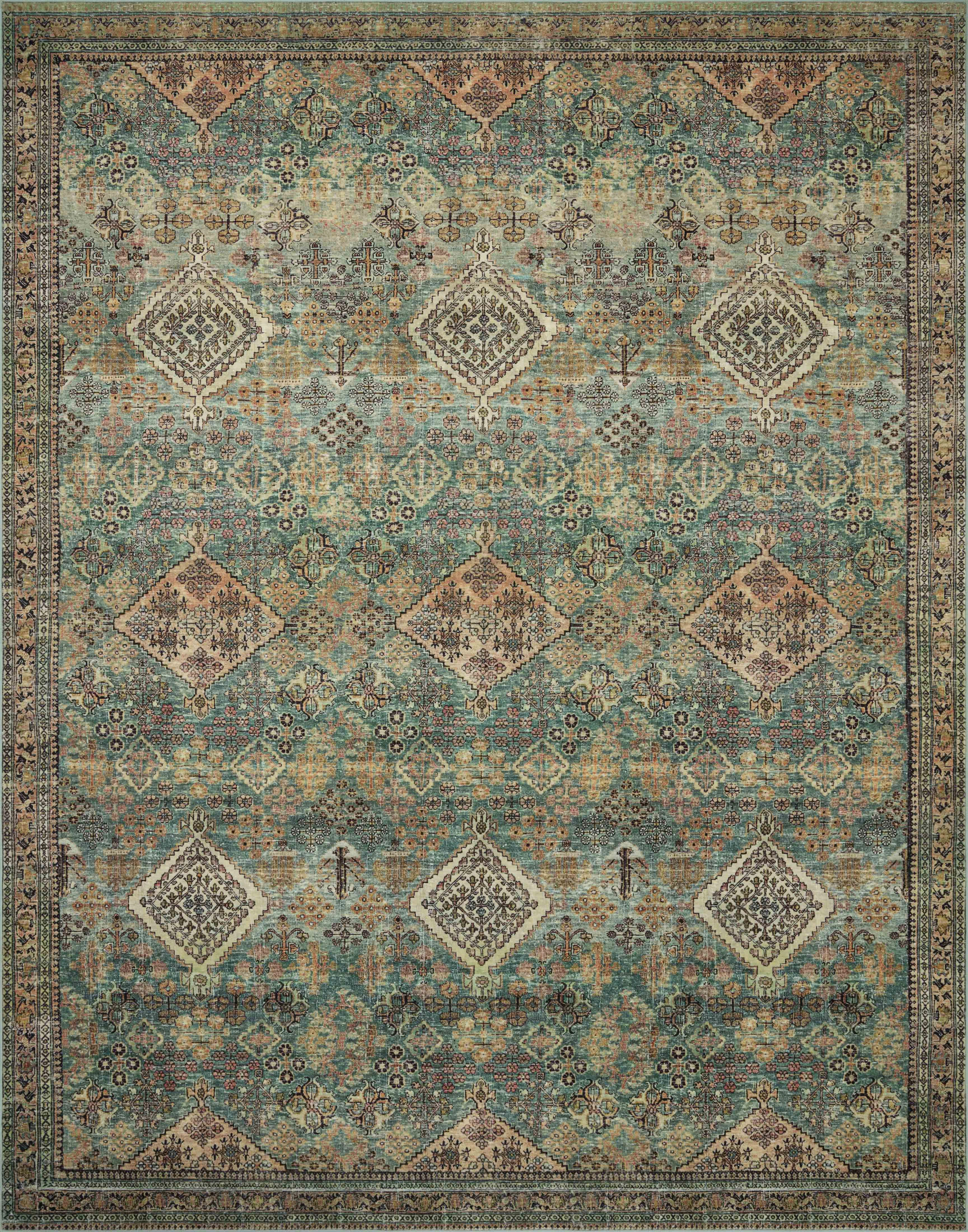Magnolia Home By Joanna Gaines X Loloi Sinclair Machine Washable Turquoise / Multi Area Rug | Wayfair North America