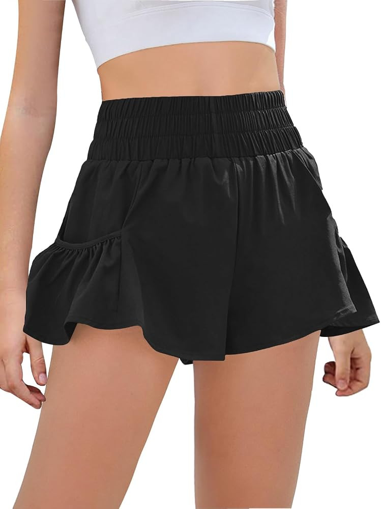 Haloumoning Girls' Athletic Shorts Flowy Ruffle Elastic High Waist 2-in-1 Running Skirts with Sid... | Amazon (US)