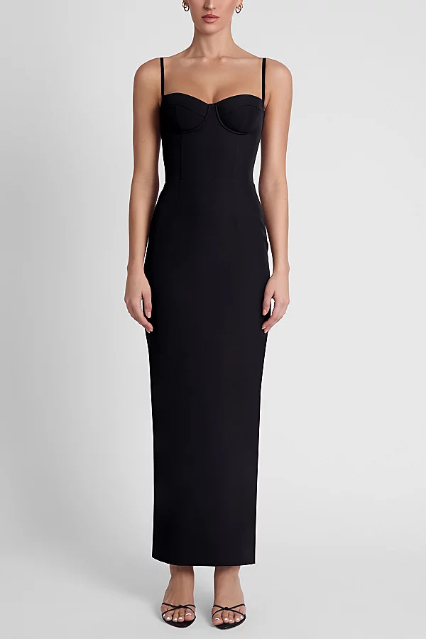 LEAU Belle Bustier Midi Dress in Black, Women's at Urban Outfitters | Urban Outfitters (US and RoW)