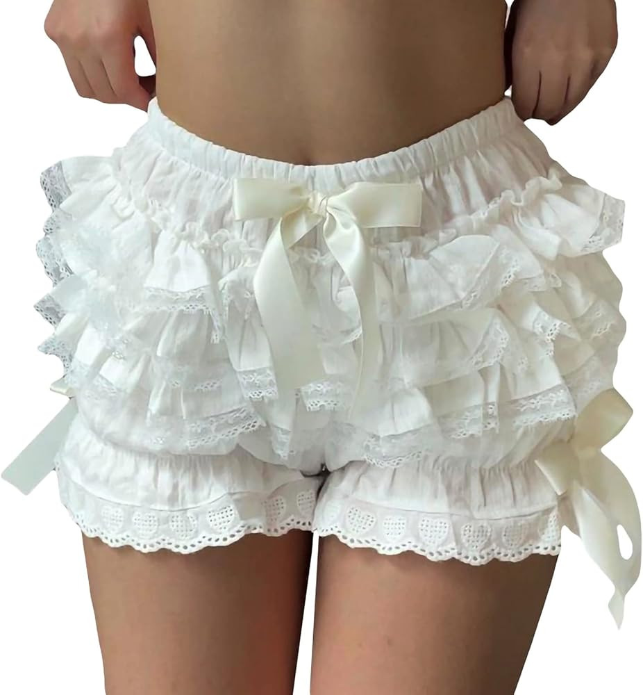 NUFIWI Women Lolita Bloomers Cute Ruffle Lace Trim Pumpkin Pants Sexy Boy Shorts Layered Bottoms ... | Amazon (US)