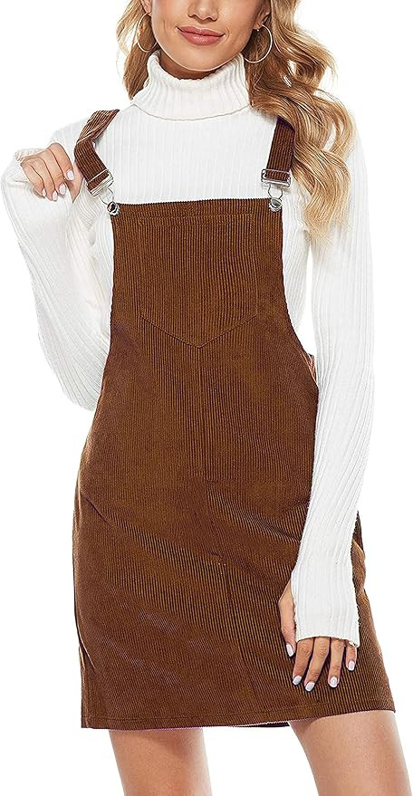 Hooever Women's Cute Corduroy Overall Bib Dress Pinafore Suspender Dress Skirt Jumper | Amazon (US)