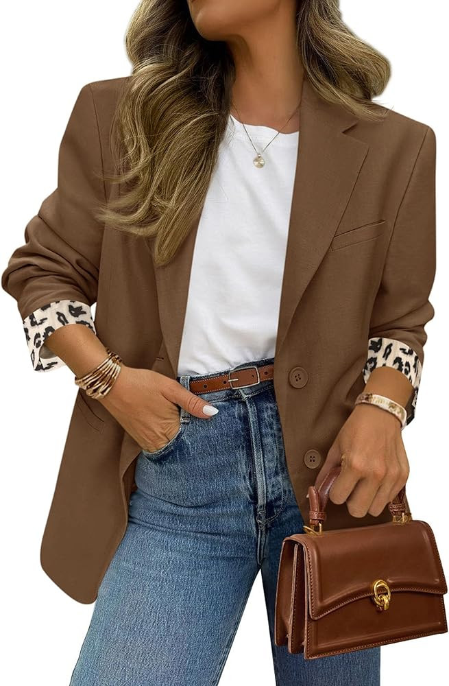 PRETTYGARDEN Blazers for Women 2026 Fall Work Office Suit Jackets Dressy Open Front Leopard Blaze... | Amazon (US)