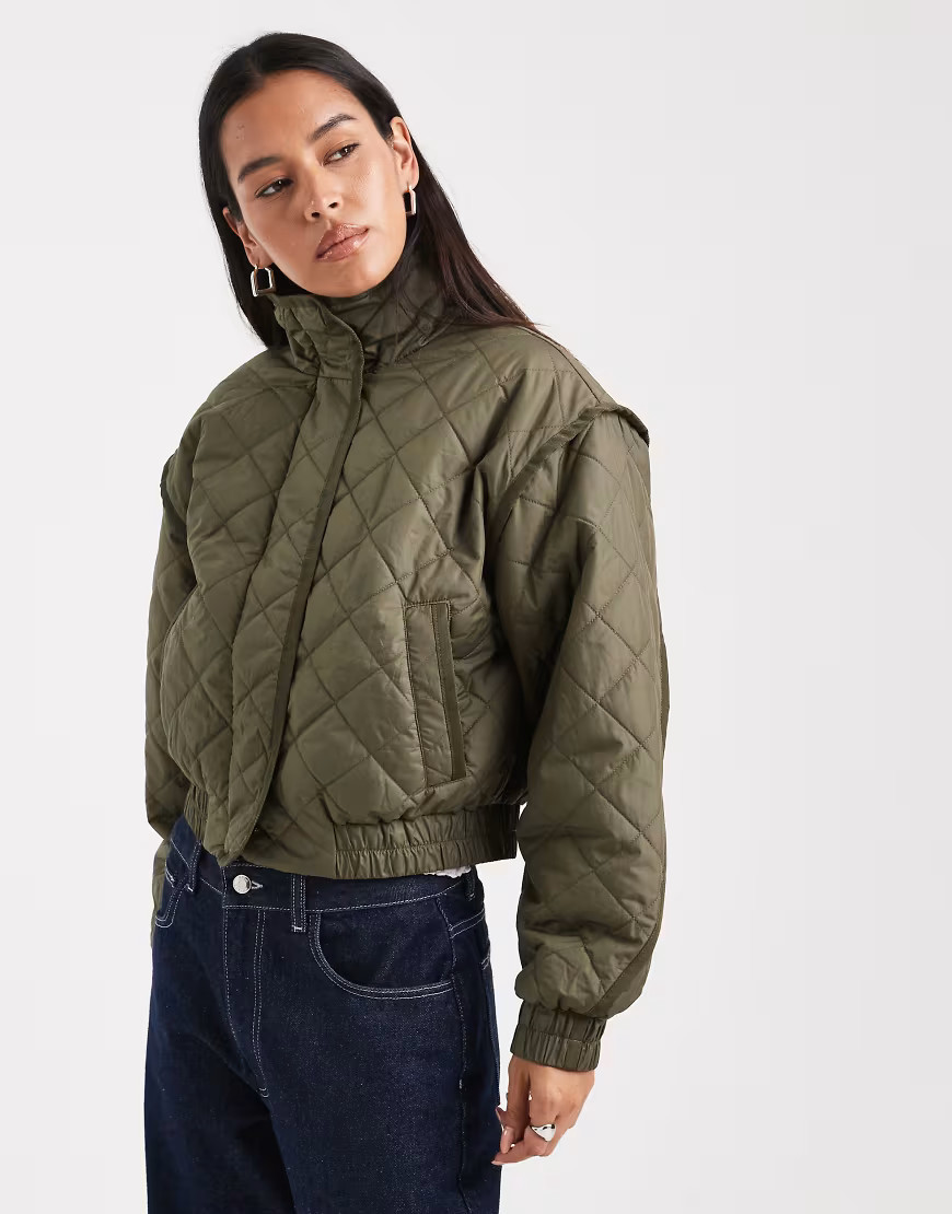 ONLY quilted jacket In khaki-Green | ASOS (Global)