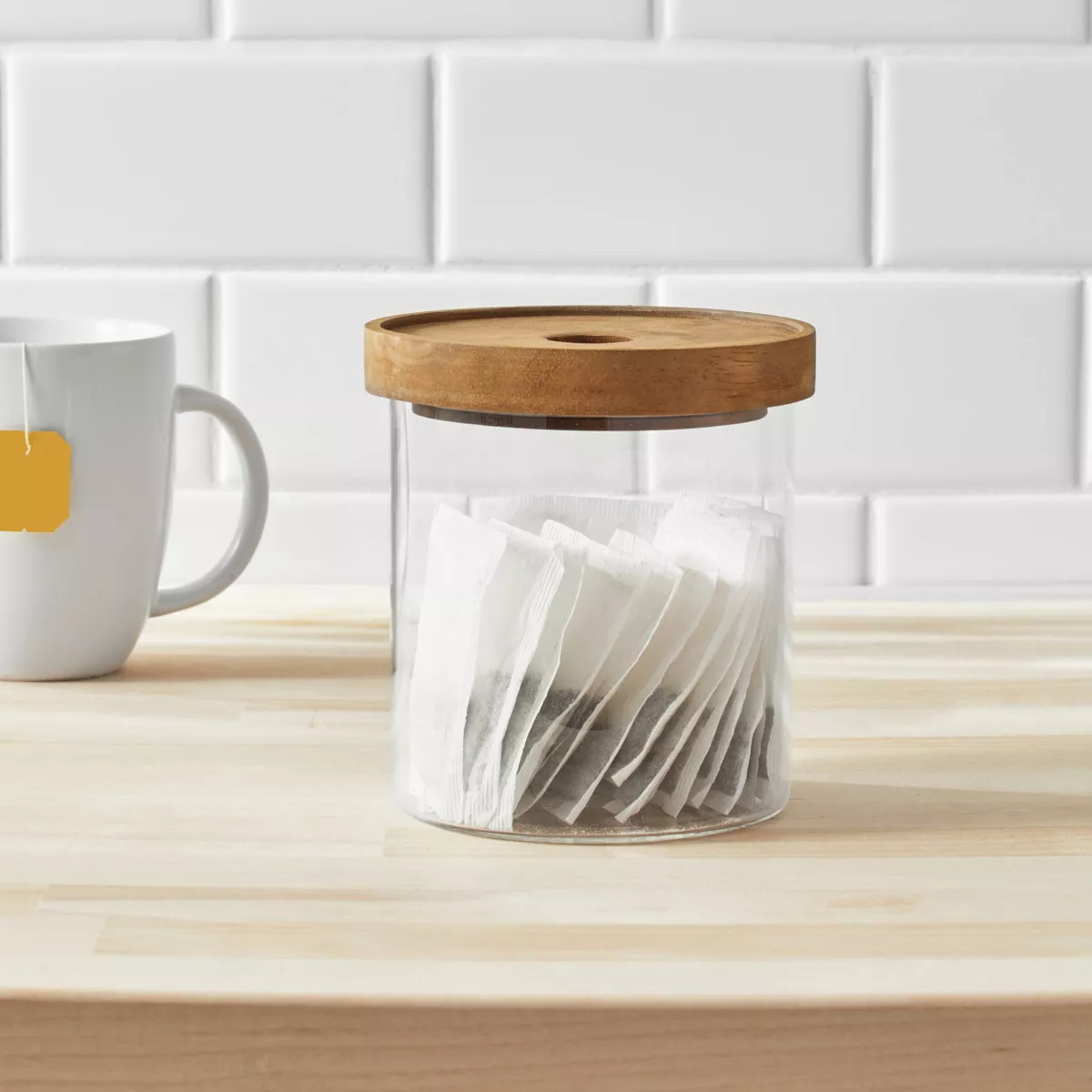 Glass Storage Canister with wood lid - Small - Threshold™: Clear Glass Jar with Wood Lid, BPA-F... | Target