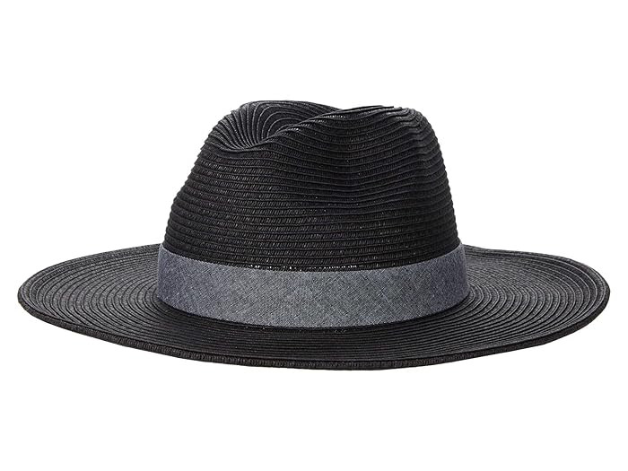 San Diego Hat Company UBM4457 Panama Fedora Hat with Chambray Band (Black) Fedora Hats | Zappos