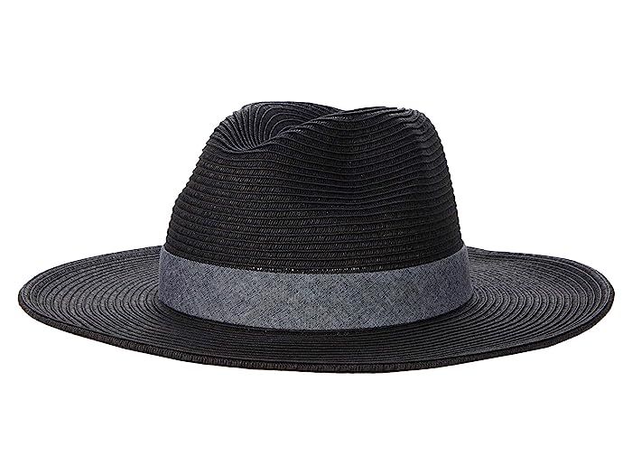 San Diego Hat Company UBM4457 Panama Fedora Hat with Chambray Band (Black) Fedora Hats | Zappos