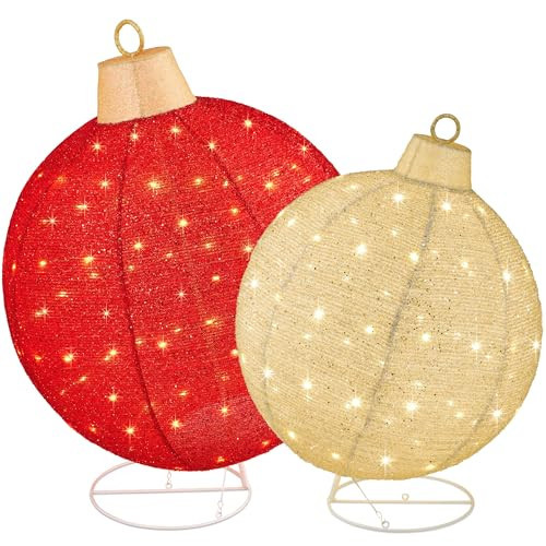 Best Choice Products 2pc Lighted Pop-Up Outdoor Christmas Ornament Set, Holiday Ball Decoration w/ 220 LED Lights, 8 Light Functions - Red/Gold | Amazon (US)